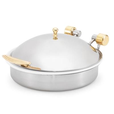 Vollrath 46120 6 qt. Intrigue Solid Top Round Induction Chafer with Brass Trim and Porcelain Food Pa