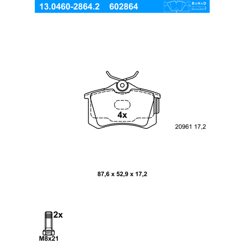 ATE Bremsbelagsatz, Scheibenbremse hinten rechts links für SEAT VAG 6X0698451 6X0698451A 13.0460-2864.2