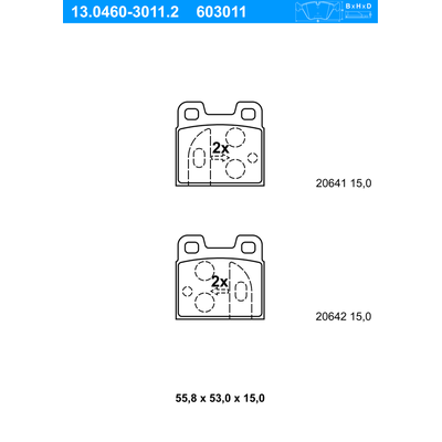 ATE Bremsbelagsatz, Scheibenbremse hinten rechts links für ALFA ROMEO FIAT 10526.26003.00/30 10548.26003.01/30 10548.260