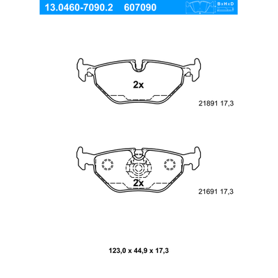 ATE Bremsbelagsatz, Scheibenbremse hinten rechts links für BMW 34211163395 34212157591 34212157592 13.0460-7090.2