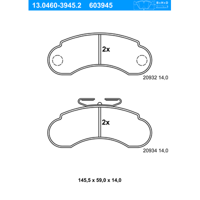 ATE Bremsbelagsatz, Scheibenbremse vorne rechts links für MERCEDES-BENZ A6314200120 A6314200320 6314200120 13.0460-3945.