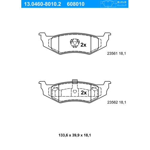 ATE Bremsbelagsatz, Scheibenbremse hinten rechts links für CHRYSLER 5083071AA 05114424AA 4863784 13.0460-8010.2