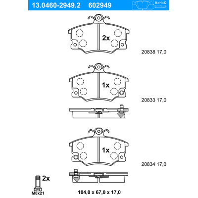 ATE Bremsbelagsatz, Scheibenbremse vorne rechts links für FIAT 794091 5889089 5892481 13.0460-2949.2