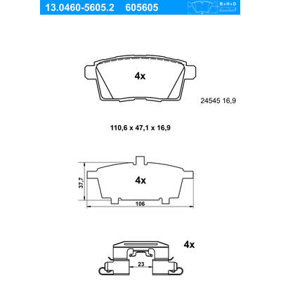 ATE Bremsbelagsatz, Scheibenbremse hinten rechts links mit Zubehör für MAZDA EHY4-26-48Z L2Y7-26-48Z L2Y7-26-43Z 13.0460