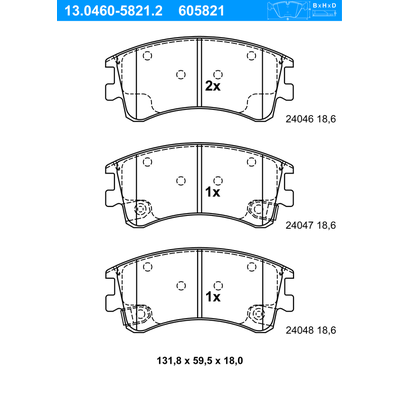 ATE Bremsbelagsatz, Scheibenbremse vorne rechts links für MAZDA GJYG-33-28Z GJYF-33-23ZC GJYF-33-23ZD 13.0460-5821.2