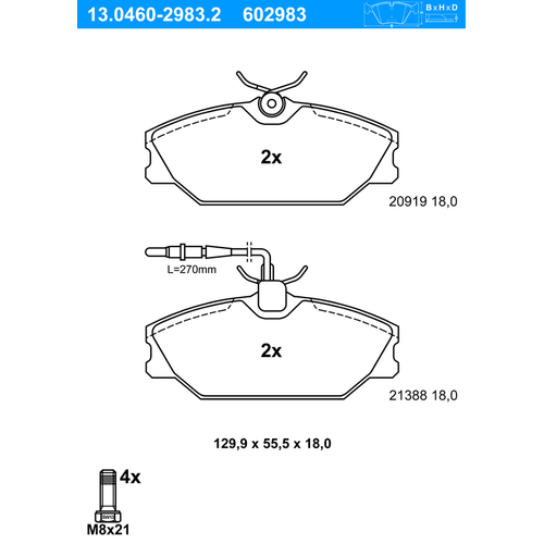 ATE Bremsbelagsatz, Scheibenbremse vorne rechts links für RENAULT 7701204220 7701202896 7701202973 13.0460-2983.2