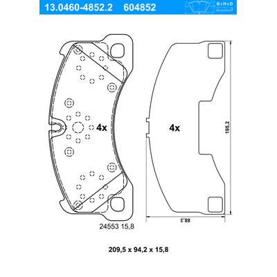 ATE Bremsbelagsatz, Scheibenbremse vorne rechts links mit Zubehör für PORSCHE VAG 7L0698151K 7L0698151L 7L0698151M 13.04