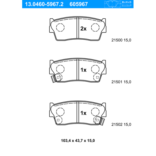 ATE Bremsbelagsatz, Scheibenbremse vorne rechts links für SUZUKI 55200-60A41 55200-63810 13.0460-5967.2