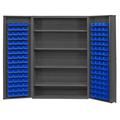 Durham DC48-128-4S-5295 14 Gauge Deep Door Style Lockable Cabinet with 128 Blue Hook on Bins & 4 Adjustable Shelves Gray -48 in.