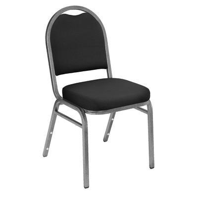 National Public Seating 9260-SV Dome Fabric Padded Stack Chair w/ Pattern Ebony Black Fabric/Silverv