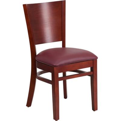 Flash Furniture - Lacey Series Solid Back Mahogany Wooden Restaurant Chair - Burgundy Vinyl Seat - X