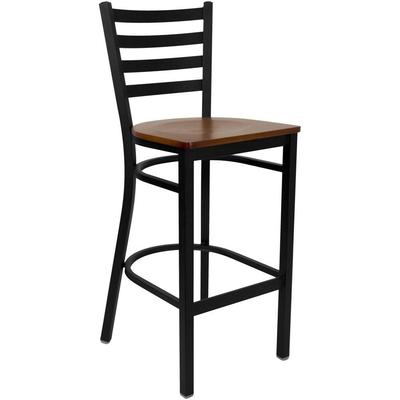 Flash Furniture Black Ladder Back Metal Restaurant Bar Stool With Cherry Wood Seat