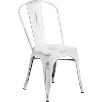 Flash Furniture Distressed White Metal Indoor-Outdoor Stackable Chair, ET-3534-WH-GG