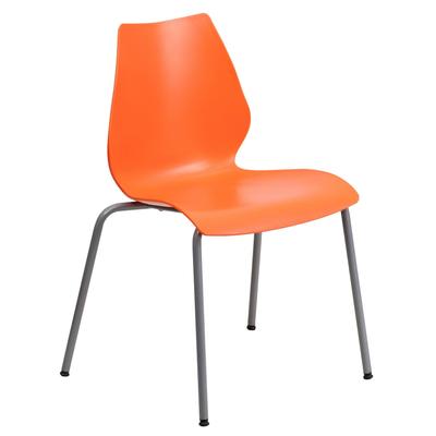 Flash Furniture HERCULES Series 770 lb. Capacity Orange Stack Chair with Lumbar Support and Silver F