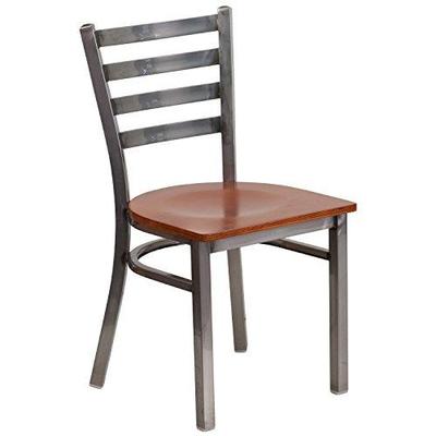 Flash Furniture Hercules Series Clear Coated Ladder Back Metal Restaurant Chair with Wood Seat, Cher