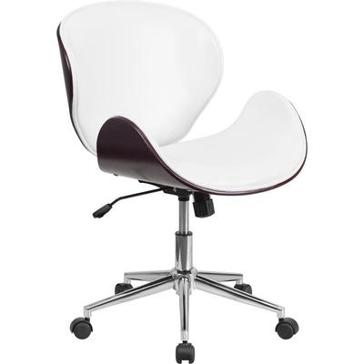 Flash Furniture Mid-Back Mahogany Wood Swivel Conference Chair in White Leather, SD-SDM-2240-5-MAH-W