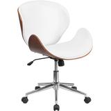 Flash Furniture Mid-Back Walnut Wood Swivel Conference Chair in White Leather, SD-SDM-2240-5-WH-GG, screenshot. Chairs directory of Office Furniture.