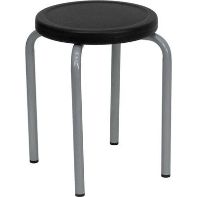 Flash Furniture Stackable Stool With Black Seat And Silver Powder Coated Frame