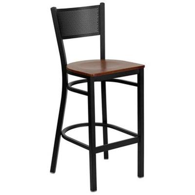 Flash Furniture XUDG60116GRDBARCHYWGG Hercules Black Grid Back Metal Restaurant Bar Stool with Cherr