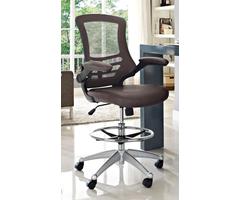 Modway Attainment Drafting Stool Brown Leatherette & Mesh