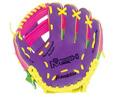 Franklin Sports Teeball Meshtek Gloves, Purple/Pink/Yellow, Right Hand Throw, 9.5"