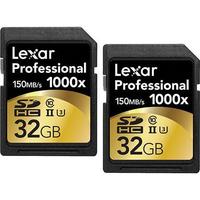 Lexar - 32GB Professional 1000x UHS-II U3 SDHC Memory Card - 2 Pack