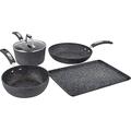 Scoville Neverstick 4 Piece Kitchen Cookware Set - Frying Pan, Wok, Baking Tray, Saucepan - Ideal for Beginners, Home Movers, Students - Black