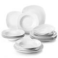 MALACASA Dinner Sets, 18-Piece Plate Set with 6-Piece Dinner Plate/Soup Plate/Dessert Plate, Light Grey White Porcelain Dinnerware Set Service for 6, Series Elisa