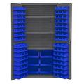 Durham 3501-BDLP-102-3S-5295 14 Gauge Flush Door Style Lockable Cabinet with 102 Blue Hook on Bins & 3 Adjustable Shelves Gray - 36 in.