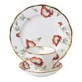 Royal Albert 112 100 Years 40017570 1970 Poppy Teacup, Saucer, 20cm Plate, 3 Pc Set, Bone China