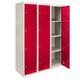 3 x Storage Filing Locker Cabinet Metal 4 Door Fully Assembled Red And Grey Steel Lockable Furniture Unit Staff Gym School Changing