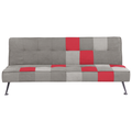 Sofa Grau Rot Samtstoff 3-Sitzer Patchwork Schlaffunktion Modern Wohnzimmer