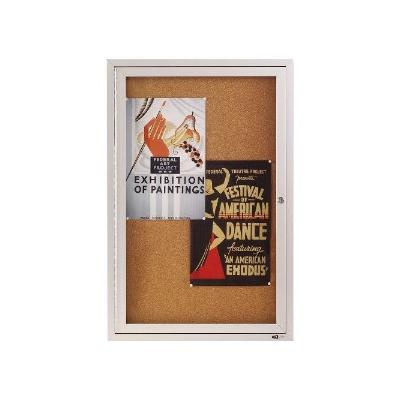 Enclosed Bulletin Board, Natural Cork/Fiberboard, 24 x 36, Silver Aluminum Frame, Brown