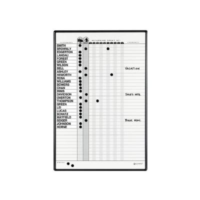 Magnetic Employee In/Out Board, Porcelain, 24 x 36, Gray/Black Aluminum Frame, White