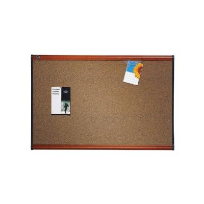 36 x 24 Prestige Bulletin Board, Graphite-Blend Cork- Cherry Frame, Red