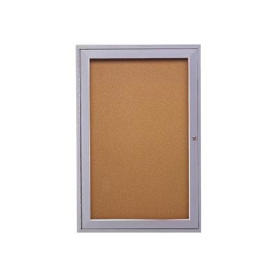 Indoor Enclosed Bulletin Board w/ One Door and Satin Aluminum Frame (2' W x 3' H)