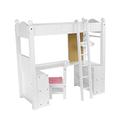 Olivia's Little World Little Princess 18" Doll Wooden Loft-Style Bunk Bed Set with Cushioned Chair, Desk, Hangers, Ladder, and Pink and Purple Bedding, White