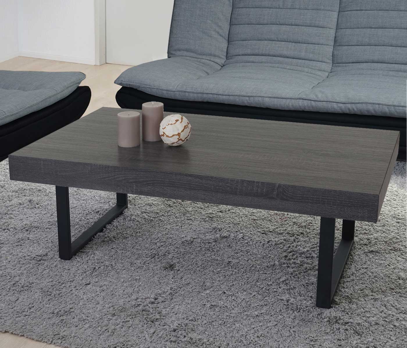 Couchtisch Kos T576, Wohnzimmertisch, 40x110x60cm MVG-zertifiziert ~ Schwarze Eiche-Optik, dunkle Metall-Füße Image