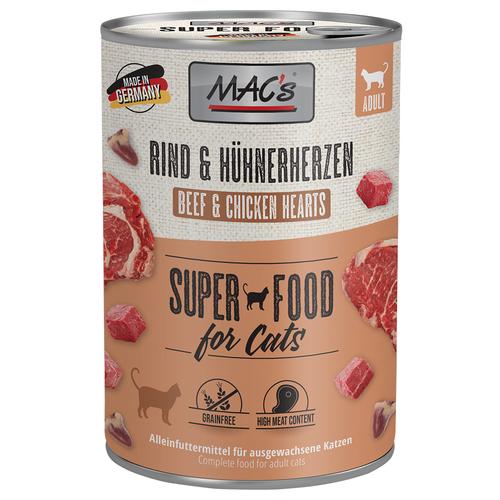 24 x 400g Rind & Hühnerherzen MAC's Katzenfutter nass