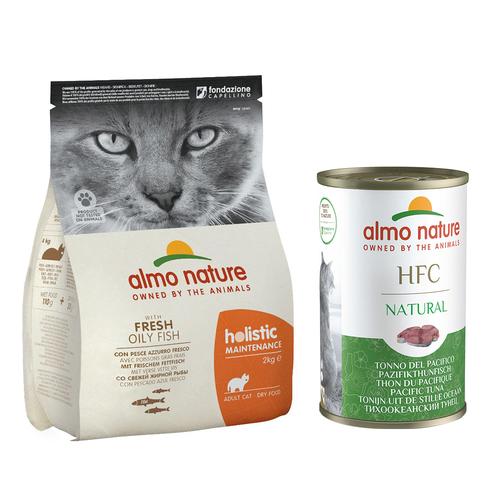 Probierpaket 2 kg Almo Nature Holistic Katzentrockenfutter, Weissfisch & Reis + 6 x 140 g Almo...