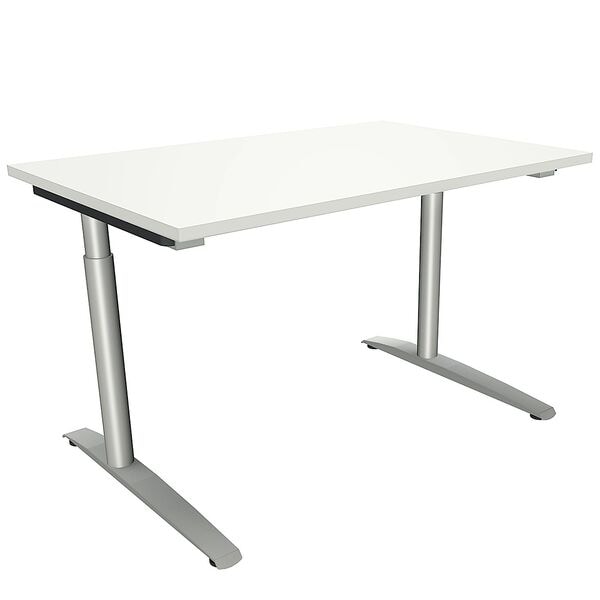 fm Büromöbel Manuell höhenverstellbarer Schreibtisch »Oldenburg« 120 cm C-Fuß Rundrohr weiß, 120x85x80 cm Image