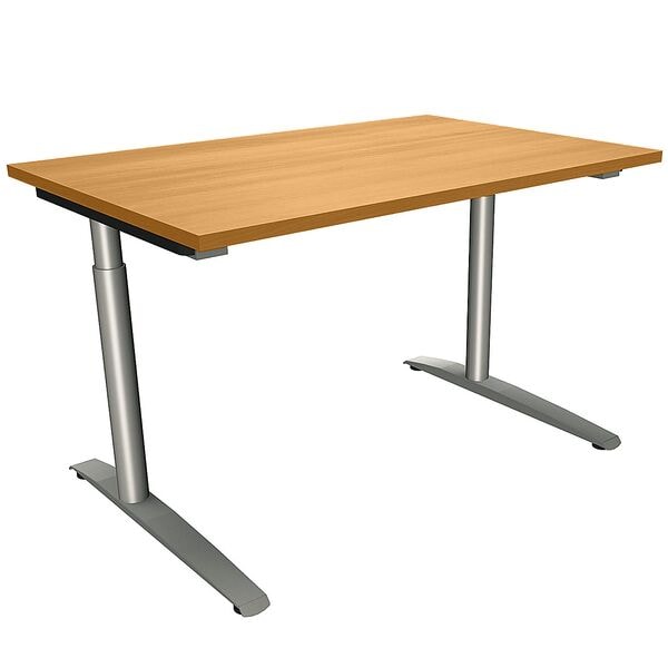 fm Büromöbel Manuell höhenverstellbarer Schreibtisch »Sidney« 120 cm C-Fuß Rundrohr braun, 120x85x80 cm