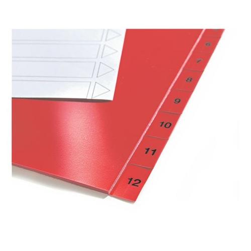 Kunststoffregister 1-12 A4 einfarbige Taben rot, OTTO Office, 22.5×29.7 cm