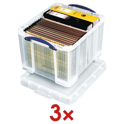 3x Ablagebox 35 L transparent, Really Useful Box, 48x31x39 cm