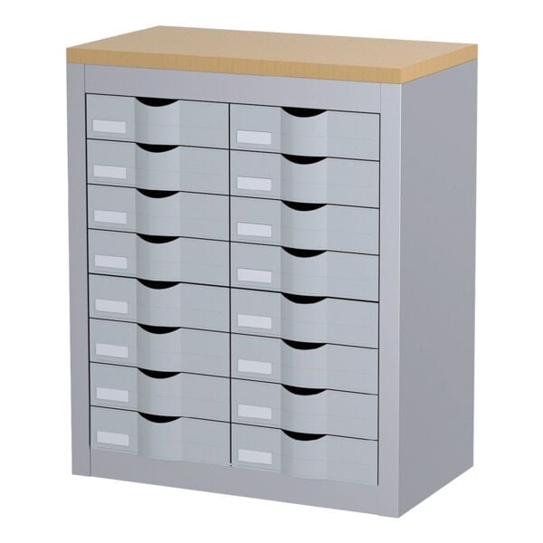 Paperflow Schubladenschrank - 8 Reihen je 2 Schübe silber, 60.5x75x33.5 cm