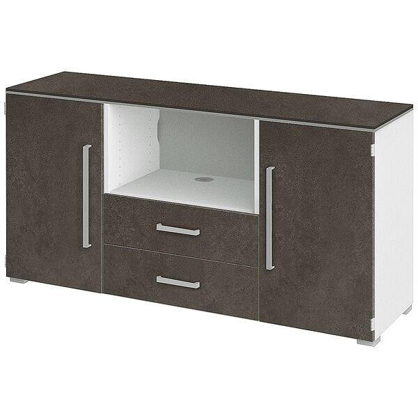 röhr Sideboard »Objekt Plus« 2 Flügeltüren 2 Schübe 1 Fach grau, 140x74.5x41.9 cm