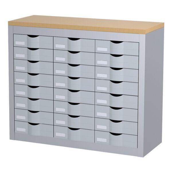 Paperflow Schubladenschrank - 8 Reihen je 3 Schübe silber, 87x75x33.5 cm
