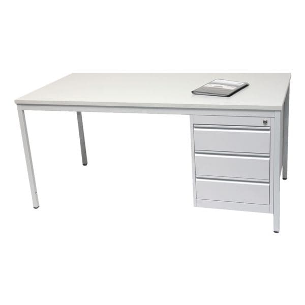 SZ Metall Arbeitstisch 180x100 cm mit 3er-Schubladenschrank silber, 80x100 cm