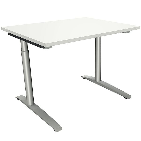 fm Büromöbel Manuell höhenverstellbarer Schreibtisch »Oldenburg« 100 cm C-Fuß Rundrohr weiß, 100x85x80 cm Image