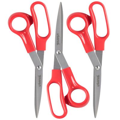 Universal UNV92019 7 3/4" Stainless Steel Scissors with Red Bent Handle - Right Hand Use - 3/Pack